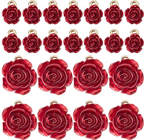 SUNNYCLUE 1 scatola 40 pezzi 2 ciondoli Rosa Stile Bulk 3D Rose Charm Flower Charms per Gioielli Fare Fiore Rosso Charm Tree Of Life Collana Bracciale Orecchini Forniture San Valentino Regalo Artigian