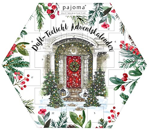 pajoma Duftkerzen Duftteelichte Teelicht Adventskalender sechseckig blau, 24 Teelichte in 6 versch. Sorten inkl. Teelichthalter