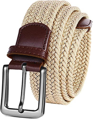 LOVMEAD Elastischer Gürtel Stretchgürtel Geflochten Herren Damen Wert Stück, Golf Stoffgürtel Flechtgürtel Dehnbarer (1 Stück -Beige, 105cm/34’’-38’’ für Taillengröße)