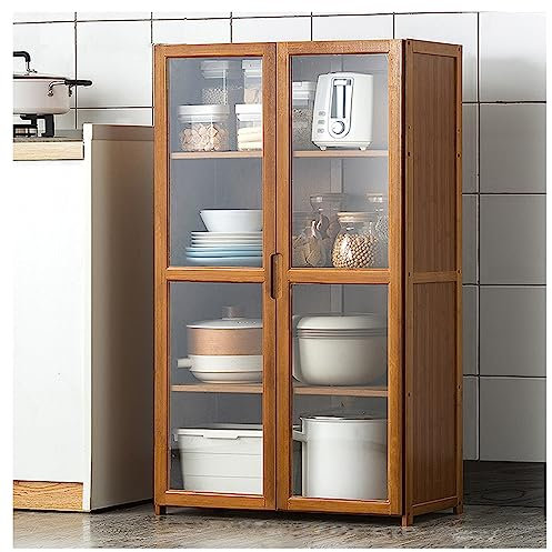 ZORZA Sideboard Anrichte Buffet Schrank Küchenschränke mit Verstellbaren Ablagen und Sichtbare Abdecktür, Natürlicher Bambus Buffetschrank, Kaffee Bar Akzent Schrank,101×60cm/39.7×23.6in