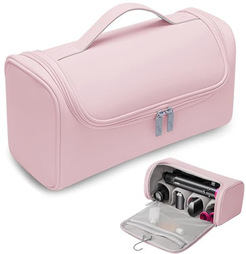Linpr Travel Storage Bag for Dyson Hair Dryer, Travel Case with Hook, Curler and Accessories Organizer, Large-Capacity Case Holder, Portable Carrying Case, Storage Organizer Bag for Women (Pink)
