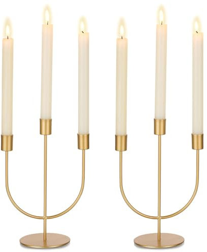 Sziqiqi Kerzenhalter Gold Kerzenständer 3-Armig Metall für Hochzeitstisch Mittelstücke, Kerzenständer 2er Set Kerzenhalter Stabkerze für Esszimmer Kaffee Tischdekoration