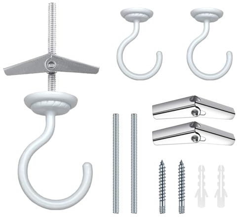 EVSTELUO 2 Sets Large Swag Ceiling Hooks Heavy Duty Swag Hook with Hardware for Hanging Plants Wind Chimes Light Fixtures Bed Netting etc. Ceiling Installation Cavity Wall Fixing (2 Sets White)