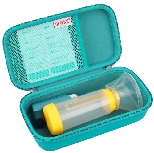 BOVKE Harter Reisekoffer Asthma-Inhalator, Inhalator-Abstandshalter für Kinder und Erwachsene, Masken, Inhalator-Halter Asthma-Tragetasche mit Netztasche für Medizin und anderes Zubehör, Türkis