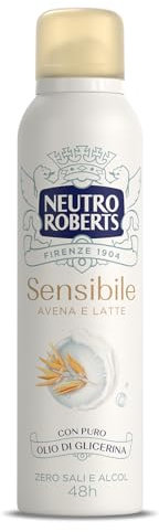 Neutro Roberts, Deo-Spray für empfindliche Haut mit beruhigendem Hafer und Milch, kein Aluminiumsalze, kein Alkohol, mit reinem Glycerinöl, für empfindliche Haut, dermatologisch getestet, 150 ml, 48h