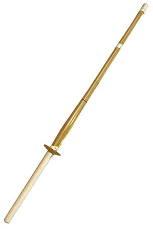 TEKKA BUDO Kendo Shinai 118 cm - Schwert Bambus - Griff mit weißem Leder - Inkl. Tsuba - Bambusstreifen