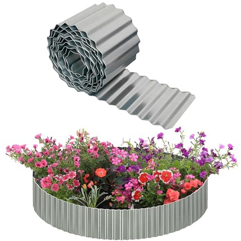 JonesHouseDeco Rotolo di bordura per prato da giardino in metallo zincato da 6 m, bordura per piante da giardino, ampia ondulata, H15,24 cm, perimetrale per aiuole, prati e vialetti fai da te K653C01