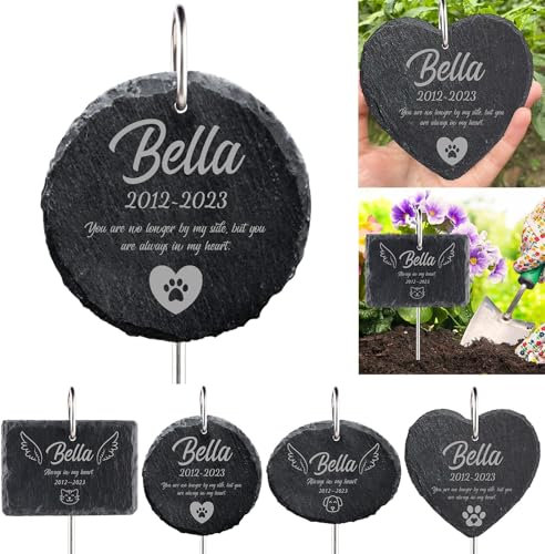 MJARTORIA Personalisiert Tiergrabstein Grabstein Hund Katze Grabplatte Grabstecker mit Gravur, Individuelles Grabschmuck Wetterfest Herz Grab Gedenkstein mit Namen Datum