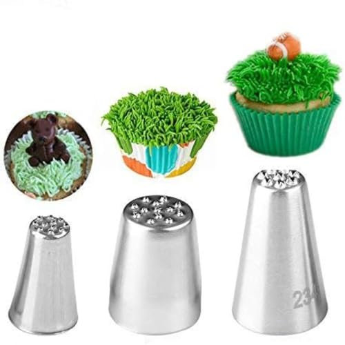 3pcs Grass Cream Icing Nozzles Cupcake Practical Cream Piping Nozzle Tips Stainless Steel Pastry Tips Grass Fury Cake Decorating Tool(Silver)