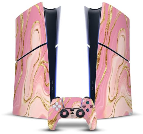 Head Case Designs Rosa Und Gold Marmor Vinyl Haut Gaming Aufkleber Abziehbild Abdeckung kompatibel mit Sony Playstation 5 PS5 Slim Digital Edition Console & DualSense Controller