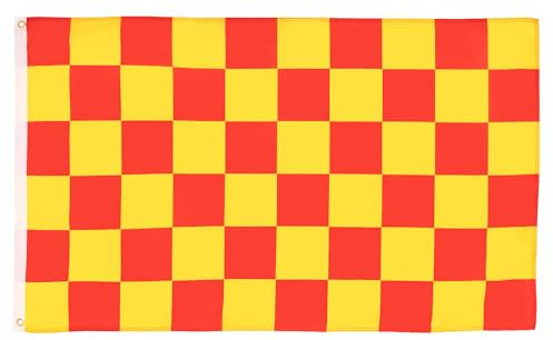Bandiera a scacchi rossi e gialli – 1,5 m – 100D poliestere a scacchi con due occhielli in metallo, resistente allo sbiadimento, colori vivaci, 150 x 90 cm