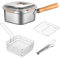 Casbomy Olla para freír de acero inoxidable para inducción, colador de freidora de mano extraíble para olla, olla de inducción, asa antiescaldaduras, olla para freidora, buena para tempura, patatas