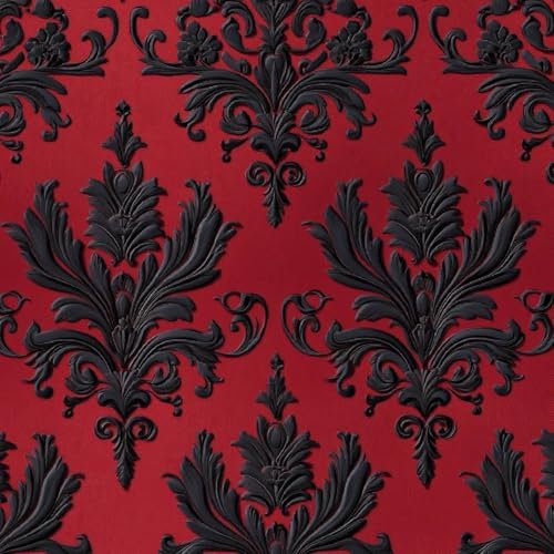 Wall Paper Black Red Flower Texture Self-Adhesive Removable Easy to Install Wipe Clean with a Damp Cloth Bedroom Decor Countertops Wardrobe Shelf Bathroom Sticky Back Plastic Wallpaper 44 cm x 5 m