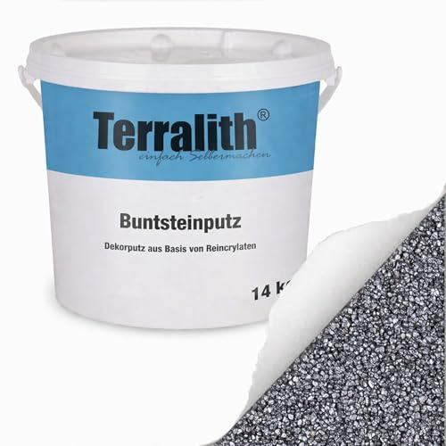 Terralith Buntsteinputz 14kg in weiß, Sockelputz für Innen und Außen mit Reinacrylat Bindemittel aus Naturstein, 1-2mm Körnung (BSP1036)