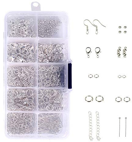 HONGXIN-SHOP Schmuckherstellung 650-tlg Schmuck Reparatur mit Jewelry Ergebnisse Kit Basteln Zubehör Accessoires Set für Ohrringe Armband Halskette DIY Anfänger, Silber