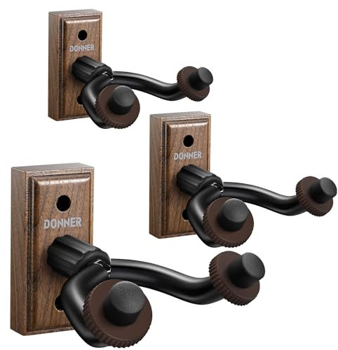 Donner Guitar Wall Mount Hanger 3 Pack, Guitar Wall Holder Black Walnut for Acoustic Electric Guitars, Bass, Folk Ukulele, Violin, Mandolin Banjo and String Instruments