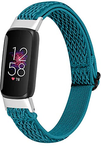 Ginamart Nylon-Armband, kompatibel mit Fitbit Luxe, verstellbar, weich, gewebt, sportlich, elastisch, dehnbar, Ersatzarmband für Damen und Herren, Small/Large, Nylon (Steincyan)