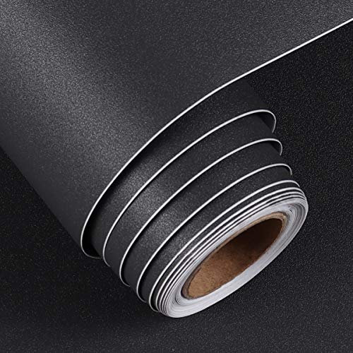 FunStick Pellicola Adesiva per Mobili Cucina 40cmx2m Carta Adesiva Carta da Parati Autoadesiva in PVC Pellicola Nera Opaca Wrapping Armadio Mensole Vinile Adesivo Nero Adesivi Decorativi per Mobili