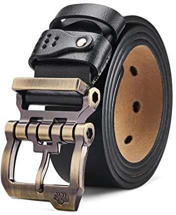 BISON DENIM Gürtel Herren,Ledergürtel Jeansgürtel Metall Retro Gürtel für Herren Kleidung 38mm Breit mit Geschenkbox