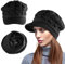 Sibba Damen Mode Gestrickte Barett Mütze Baskenmütze Winter Strickmütze Fleece Innerhalb Beanie Dick Futter Warme Weiche Hüte Wolle Gestrickt Schirmmütze Caps Baseballmütze Kappe Geschenkset Schwarz