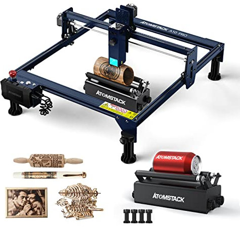 ATOMSTACK A10 Pro 50W Laser Graviermaschine mit R3 Roller, 10W Ausgangsleistung, Offline-Graviermaschine, R3 Rotationswalze DIY Lasergravur-Schneidemaschine für Holz Metall zylindrischen Objekten
