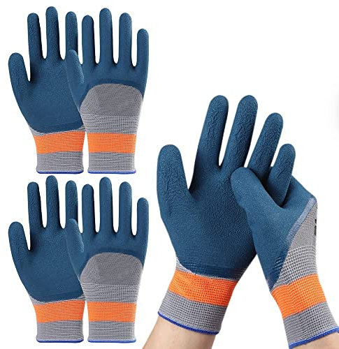 RcialrH 3 Pairs Gardening Gloves Large for Women and Men Strong Grip Nitrile Coated Safety Work Gloves for Builder, Gardener, Mechanic, Construction, Warehouse