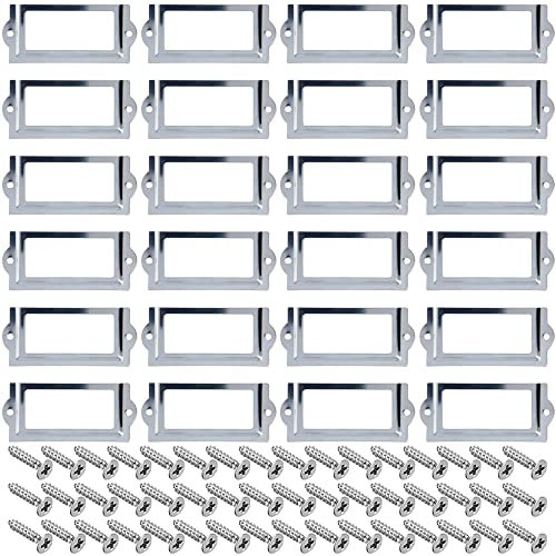 HAOBIN 24 PièCes Porte Etiquette Metal Cadre éTiquette De Nom Porte Etiquettes Cadre Cadre Porte éTiquettes 80*35mm,Porte éTiquette Avec Vis,Utilisé Dan Le Classeur D'éTagèRe De BibliothèQue De Bureau
