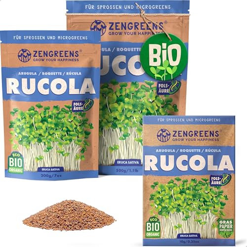 ZenGreens® - Semi di rucola biologico - Scegli tra 10g, 200g e 500g - Germogli di rucola - Germinazione superiore al 97% - Microgreens