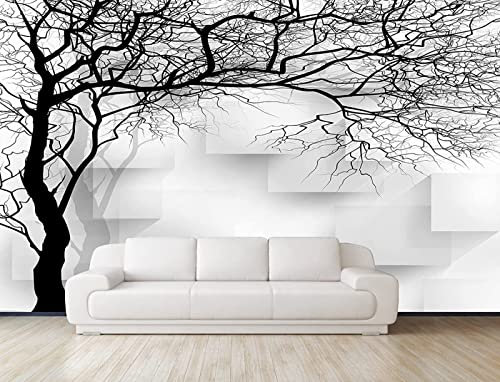 Tapete 3D Wandbild Schwarzer Und Weißer Zweig Großer Baum Fototapete 3D Effekt Vliestapete Wohnzimmer Schlafzimmer Wanddeko