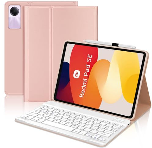 JADEMALL Tastiera per Redmi Pad SE 11 2023, Custodia per Xiaomi Redmi Pad SE 11 Pollici, Italiana QWERTY Tastiera Wireless Bluetooth Magnetica Staccabile, Rosa