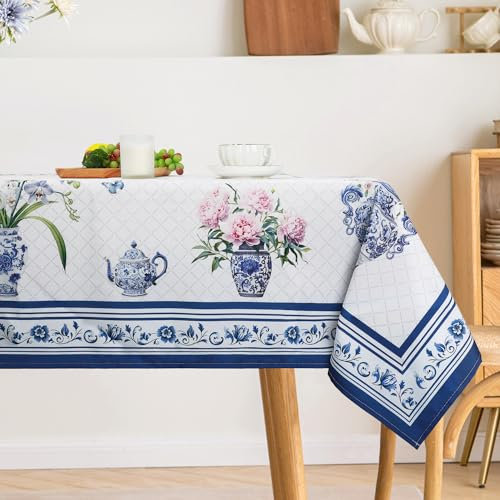 Arquiel Tischdecke Blumen Florale, Tischdecken Abwaschbar Rechteckige Tischtuch Dekorative Bordüre Tischdeck Für Garten, Küche Essen Parteien Sommer (152X213Cm)