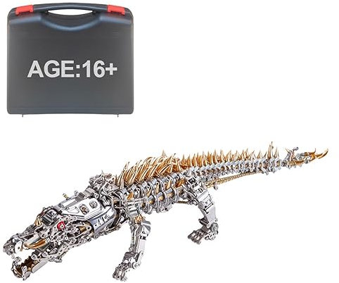 BlocteckToy 3D Metal Puzzles for Adults, DIY 3D Sleeping Crocodile Metal Jigsaw with Tool, Home Decor Birthday (1500+PCS)