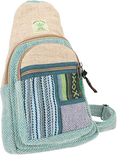 GURU SHOP Cross Body Bag, Rucksack, Freizeitrucksack, Patchwork Hanf Schultertasche - Petrol, Herren/Damen, Grün, Size:One Size, 35x22x9 cm, Ausgefallene Stofftasche