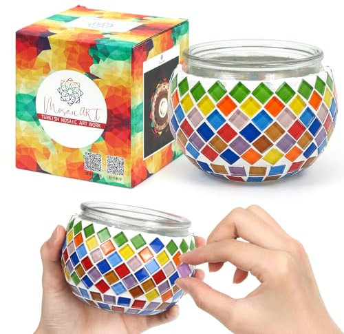 Glasmosaik-Kerzenhalter-Kit, Mosaik Kerzenhalter Basteln, Kreatives DIY Mosaik Bastelset für Kinder Erwachsene, Mosaiksteine Teelichthalter für Zuhause Beleuchtung Dekoration Handgefertigte Kunstwerk