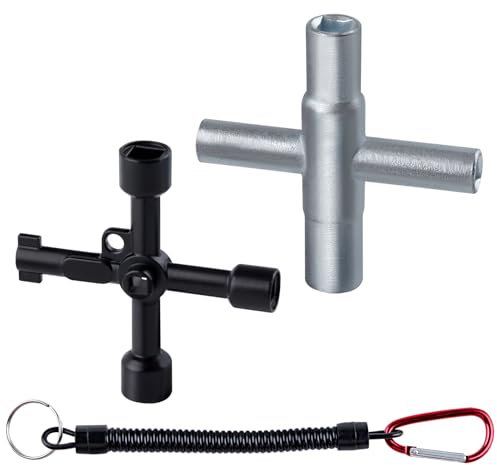 LEONTOOL Set di chiavi a 4 vie, multifunzionali, in acciaio, per rubinetto, valvola, rubinetto, armadietto, 2 pezzi