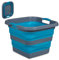Relaxdays Wäschekorb faltbar, 40 l, Kunststoff, mit Ablauf & Griffen, HxBxT: 35 x 48,5 x 48,5 cm, Wäschewanne, grau/blau
