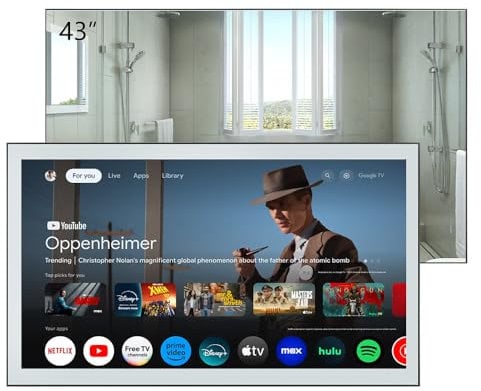 Soulaca 43 inches Smart Mirror for Bathroom, 4K UHD, IPX6 Waterproof, Goo-Gle Android 11.0, DVB-T/S/C Television, Voice Control with Wi-Fi & Bluetooth, 2024 The Latest Model