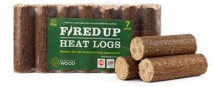Certainly Wood 'Fired Up' Heat Logs for Wood Burners & Open Fires - 7 Units of Natural Long Burning Logs, Firelogs, Briquettes, Solid Firewood for Log Burner & Fireplace - Indoor or Outdoor