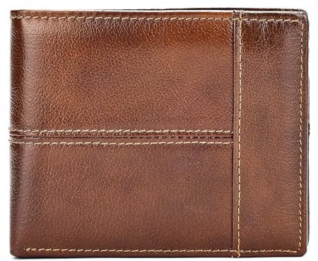 Axrrl Herren RFID Blocking Leder Bifold Geldbörse - Kartenfächer, Geldfächer, Reißverschlussfächer, Geldbörse Aus Echtem Leder,Braun