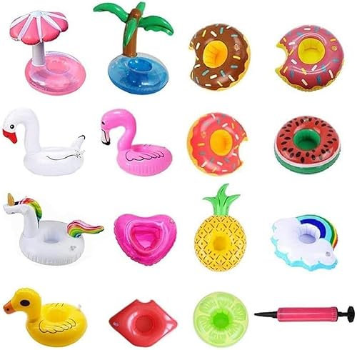 15 Stück Aufblasbare Getränkehalter Getränkehalter für Pool Aufblasbarer Pool Getränkebecher Beachparty Aufblasbar Getränkehalter für Kinder Familie Pool Party Beachparty mit 1 Luftpumpe für Schwimmb