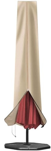 RICHIE Garden Parasol Cover for Garden Umbrella Covers Fit 2.5 to 4m Diameter Parasols 190x25x50cm Waterproof 600D Oxford PVC Coating with Heavy-duty Zip and Adjustable Drawstring Cord at Bottom,Beige