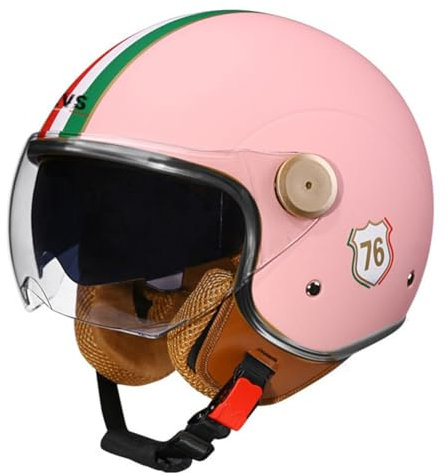 Demi-Casque 3/4 Adulte Homme et Femme Double Miroir Moto Scooter Demi-Casques Léger Sécurité Anti-Collision 4 Saisons ABS Solide et Durable Rose M