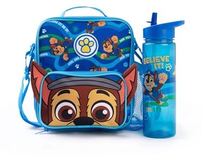Paw Patrol Chase Blue Lunch Bag and Bottle Set | Believe in it! Cartoon Inspired Lunch Carrier | Adjustable Strap Easy Carry | Back to School Essential for Kids | Boys Merch