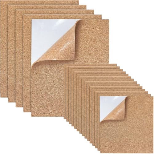 Panexf 20 Stück Korkplatte Selbstklebend Korkwand 1mm Dicke Pinnwand Kork Korkmatte Cork Board für Wand Büro DIY