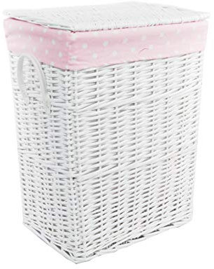 dvier Panier à Linge en Osier Blanc Rose 32 x 24 cm H.48 cm 22WRt-a