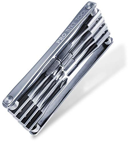 PRO BIKE TOOL 8 in 1 Multitool Fahrrad Werkzeug für unterwegs - Zuverlässig, Kompakt, Leicht - Fahrrad Werkzeug Set für Rennrad & Moutainbike - Massiver Edelstahl, Rostfrei inklusive Tasche