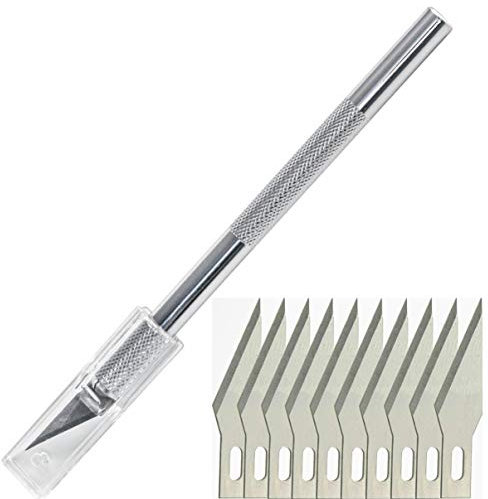 Couteau pour Loisirs Créatifs │ 1 pièce │ 12 cm de long, 1 cm de largeur │ y compris 20 lames de rechange │ Hobby Couteau │ Couteau de Précision │ by FD-Workstuff