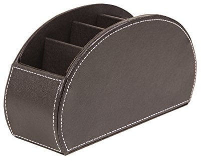 OSCO Brown Faux Leather Remote Organiser | 5 Compartments | Office Tidy | TV Control Storage | Pen Holder | Makeup sorter | Cosmetics Display | H12 x W22.53 x D7.8 cm