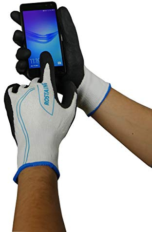 ROSTAING Relaxcharm MAXSTRONG.H-IT10 Handschuh, Serie Touch, Herren, große Arbeit, Schnittfestigkeit, Handgelenkschlaufe, Touchscreen, Schwarz/Weiß, 26 x 12 x 1,2 cm