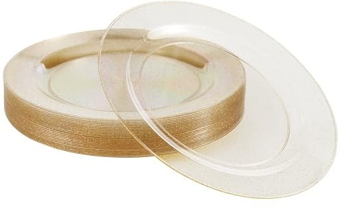 MATANA 25 Premium Plastikteller mit Goldglitter, 26cm - Mehrweg Kunststoffteller - Hartplastik Partyteller Gold für Hochzeiten, Geburtstage, Partys - Elegantes & Stabiles Partygeschirr